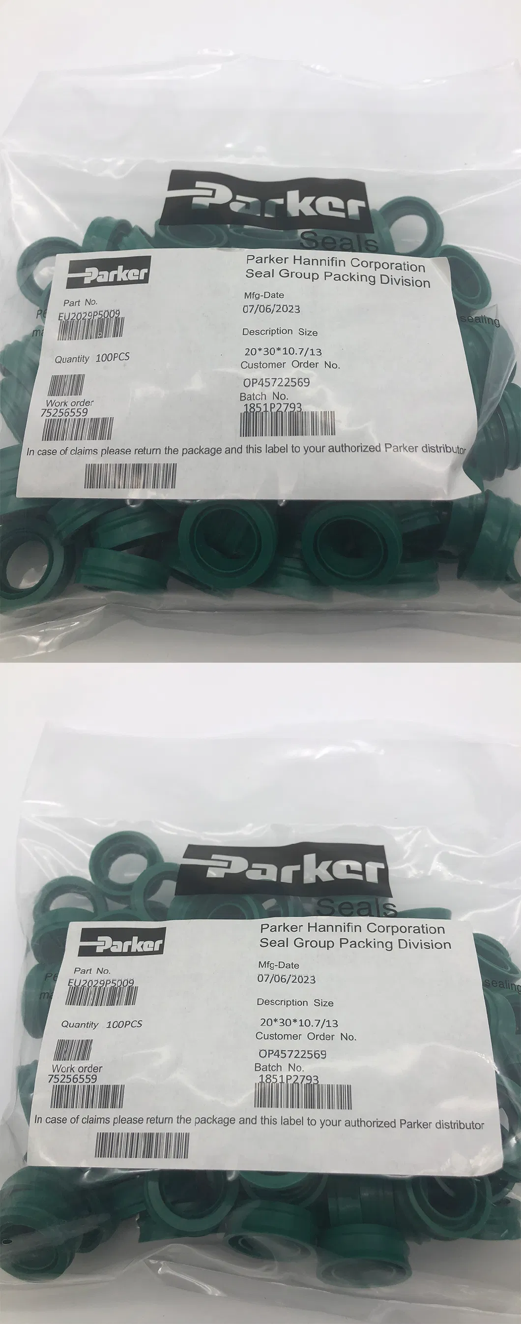 Original Parker EU 2029 P5009 Rod Seal and Wiper for Pneumatic Cylinders